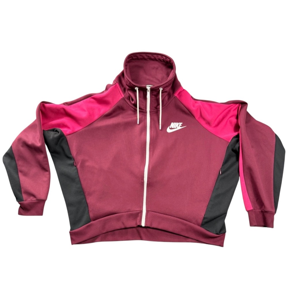 Nike Womens Jacket Large Burgundy Pink Black Colorblock Full Zip Track